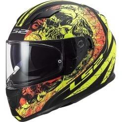 Full Face Motorcycle Helmet Double Visor Ls2 FF320 STREM EVO Throne Black Yellow Fluo Matte