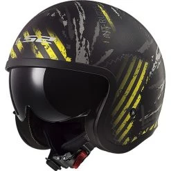 Motorcycle Helmet Custom Jet LS2 OF599 SPITFIRE Garage Black Yellow Fluo