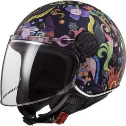 Motorcycle Helmet Jet LS2 OF558 SPHERE LUX Bloom Black Pink + Dark Visor